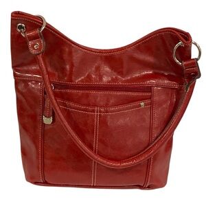 Deep Red Patent Finish Shoulder Bag in New Condition.